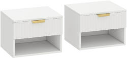 HOMCOM Set de 2 Noptiere Suspendate cu Panouri Canelate, Sertar și Raft, 40x34x29 cm, Alb | Aosom Romania (83D-096V00WT)