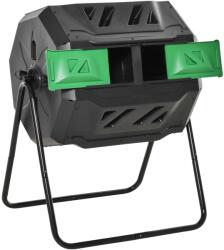 Outsunny Compostor Rotativ cu 2 Secțiuni și 8 Prize de Aerisire din Oțel și PP, 160L, 71x65x96 cm, Gri | Aosom Romania (845-490BK) Compostator