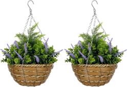 Outsunny Set 2 Plante Artificiale de Lavandă cu Ghiveci și Cârlig, Ø25x34 cm, Verde și Violet | Aosom Romania (844-360V00VT)