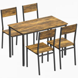 HomCom Set masă sufragerie cu 4 scaune, masă de bucătărie pentru 4 persoane, picioare din metal, maro rustic | Aosom Romania (83A-472V00RB)
