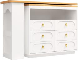 FC Masă de bar extensibilă cu rotire 360°, 6 sertare și raft lateral pentru gustări, 137-203x39x90 cm, Alb (F-FC-N620BZ250803W)
