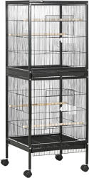 PawHut Colivie pentru Păsări cu 4 Roți Pivotante, Tăvi Detașabile și Recipiente din Plastic, 51.5x50x140 cm, Negru | Aosom Romania (D10-074V00BK)