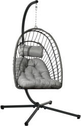 Outsunny Scaun Balansoar pentru Exterior cu Pernă Căptușită, Scaun Suspendat cu Coș Pliabil și Suport Metalic, 100x131x194 cm, Gri | Aosom Romania (867-157V00CG) Balansoar