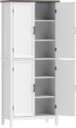 HOMCOM Bufet înalt bucătărie 6 nivele, dulap de bucătărie, 4 uși cu model chevron și 4 rafturi reglabile, 76x40x178, 5cm, alb | Aosom Romania (83A-474V81WT)
