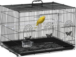 PawHut Colivie pentru Păsări cu 2 Stinghii, 3 Intrări, Tavă și 2 Recipiente pentru Hrană, 60x41x41 cm, Negru | Aosom Romania (D51-025BK)