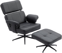 HOMCOM Fotoliu recliner reglabil cu otoman, tapițerie din piele ecologică, tetieră reglabilă pe înălțime, bază metalică, Negru | Aosom Romania (83B-602V00BK)