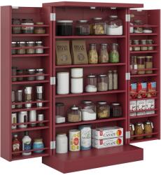 HOMCOM Dulap mobilier de bucătărie despensier 2 uși cu 5 rafturi și 12 recipiente pentru mirodenii - 60 x 30 x 104 cm - roșu | Aosom Romania (83A-096V80RD)