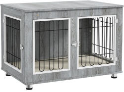 PawHut Cage pentru câini animale cușcă de câini pe picioare cu pernă detașabilă oțel aspect lemn 90 x 58 x 65 cm gri | Aosom Romania (D02-138V00GY)