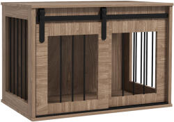 PawHut Cușcă cușetă pentru câini animale interioare ușă glisantă, oțel efect lemn, dim. 57H x 80L x 54l cm | Aosom Romania (D02-169V00WN)