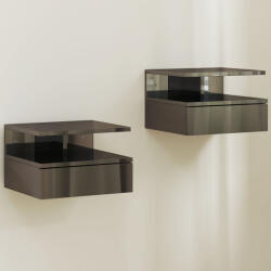 HOMCOM Set de 2 Noptiere Moderne Suspendate pentru Dormitor cu Sertar și Raft, 35x32x22, 5 cm, Negru Lucios | Aosom Romania (831-338V00BK)