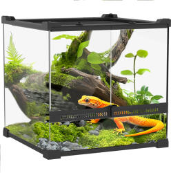 PawHut Terariu din Sticlă pentru Reptile, bază ridicată și impermeabilă, închizătoare cu buton | Aosom Romania (D40-052V01BK)