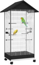 PawHut Colivie pentru Păsări, Volieră cu Tavă Detașabilă, Roți Pivotante și Hrănitoare, 79x65x155 cm, Negru | Aosom Romania (D10-103V00BK)