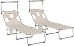 Outsunny Set de 2 șezlonguri pliante reclinabile cu copertină 360° orificiu facial buzunar lateral și Textilene 550 g/m2 bej | Aosom Romania (84K-174V00BG)