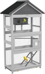 PawHut Colivie pentru Psari, Voliera de Exterior din Lemn pentru Pasari cu Suporturi, Colivie, Scara, Tavita Glisanta pentru Cinteze, Papagali (D10-098V00GY)
