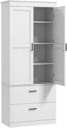 HOMCOM Bufet Înalt de Bucătărie 178 cm, Dulap Tip Cămară cu 2 Sertare și Rafturi Reglabile, pentru Dining și Living, 75x39x178 cm, Crem | Aosom Romania (83A-174V80CW)