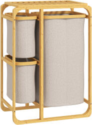 HOMCOM Coș pentru Rufe cu 3 Saci și Rafturi Detașabile din Material Textil din Bambus, 50x32x69, 7 cm, Alb Crem | Aosom Romania (850-181V00CW)