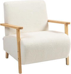 HOMCOM Fotoliu de Living din Material Sherpa și Lemn Stil Nordic, Crem | Aosom Romania (83B-348V00CW)