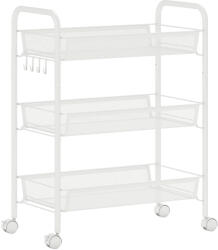 HOMCOM Cărucior cu 3 niveluri cu coșuri etajeră pe roți cărucior de depozitare mobil 45 x 26, 5 x 63 cm alb | Aosom Romania (850-162V00WT) Raft
