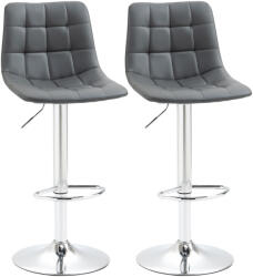 HOMCOM Set de 2 Scaune de Bar cu Spătar, Pivotante la 360° cu Suport pentru Picioare 42x45x89-110 cm, Gri | Aosom Romania (835-743V00GY)