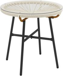 Outsunny Masă de cafea rotundă de grădină din rășină imitație rotin metal și blat sticlă temperată Ø 50 x 50 cm crem | Aosom Romania (867-118V00CW)