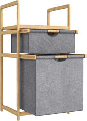 HOMCOM Coș de rufe din bambus coș de rufe murdare cu 2 saci din material textil culisante și raft cu lamele, natural | Aosom Romania (850-323V00ND)