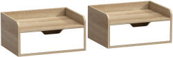 HOMCOM Set de 2 noptiere murale, noptiere cu sertar și blat cu margini ridicate, 40x30x19, 5cm, lemn natural | Aosom Romania (831-629V82ND)