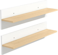 HOMCOM Set 2 Rafturi de Perete pentru Casă și Birou, Rafturi din Lemn pentru Bucătărie și Living, 80x16.5x20 cm, Alb și Lemn Natural | Aosom Romania (83C-163V90WT) Raft