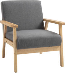 HOMCOM Fotoliu cu design scandinav, fotoliu de accent din lemn masiv cu aspect de in, 64 cm x 70 cm x 72 cm, gri | Aosom Romania (835-233V01)