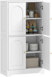 HOMCOM Comodă Bucătărie, Dulap Bucătărie cu 2 Dulapuri, 4 Uși Arcuite, 2 Rafturi Reglabile, cu Dispozitiv Anti-Răsturnare, 60x30x110 cm, pentru Sala de Masă, Living, Alb | Aosom Romania (83A-299V00WT)