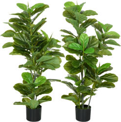 HOMCOM HOMCOM, Set de 2 plante artificiale Ficus Lyrata, arbori artificiali cu ghiveci inclus, înălțime 110 cm, verde | Aosom Romania (830-804V01GN)