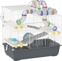PawHut Cușcă pentru hamster pitic, 4 nivele, sistem de tuneluri, căsuță, accesorii, deschidere superioară, 78 x 45 x 73 cm, Gri | Aosom Romania (D51-437V00GY)