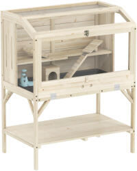 PawHut Cușcă pentru hamster, 2 nivele, cușcă pentru animale mici cu compartiment de depozitare, accesorii, 84 x 53 x 110 cm, lemn natural | Aosom Romania (D51-498V90ND)