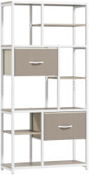 HOMCOM Etajeră de depozitare 6 niveluri, bibliotecă cu 2 sertare din țesătură, 9 rafturi deschise, 72, 5 x 30 x 150 cm, alb | Aosom Romania (838-592V00BG) Raft