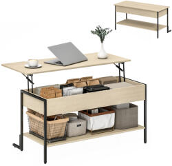 HomCom Masă de cafea cu blat extensibil, masă de cafea cu compartiment ascuns și raft deschis, 95x40x59cm, lemn natural | Aosom Romania (83B-389V00ND) Masa de cafea