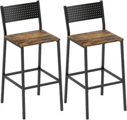 HOMCOM Set 2 Scaune Bar Stil Industrial cu Spătar și Suport pentru Picioare Maro | Aosom Romania (83A-336V00RB)