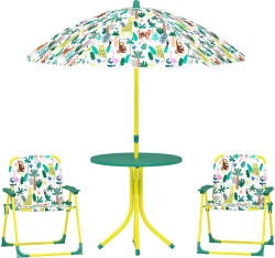 AIYAPLAY Masă de Picnic pentru Copii, Set Masă și Două Scaune Pliabile cu Umbrelă Demontabilă, Tematică Jungle, Mobilier de Exterior pentru Grădină, Terasă, Verde | Aosom Romania (3E3-012V00GN)
