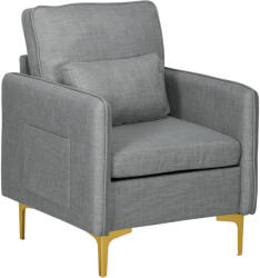 HOMCOM Scaun Decorativ HOMCOM din Stofa, Fotoliu Modern cu 4 Picioare din Otel, 2 Buzunare Laterale, Captuseala Groasa, Gri | Aosom Romania (839-729V00GY)