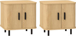 HOMCOM Set 2 Noptiere în stil Nordic cu Raft pe 2 Niveluri și Ușă Culisantă pentru Dormitor, 48x40x48 cm, Lemn Natural | Aosom Romania (831-822V81AK)