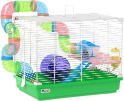PawHut Cușcă pentru Hamster cu Tunel Bol Sticlă de Apă Căsuță Rampă Roată de Exerciții Tavă Detașabilă 46x30x37 cm Verde | Aosom Romania (D51-213V00GN)