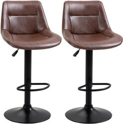 HOMCOM Set 2 Scaune de Bar, Scaune înalte, reglabile în înălțime, incl. Suport pentru Picioare, 46.5cm x 50cm x 108cm, Negru + Maro | Aosom Romania (835-585)