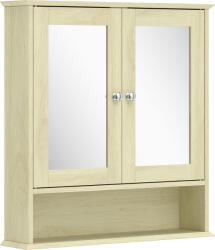 Kleankin Dulap de perete pentru baie cu oglindă, 56 x 13 x 58 cm, mobilier de baie cu uși-oglindă duble, efect lemn natural | Aosom Romania (834-182V00ND)