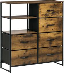 HOMCOM Comodă Pliabilă cu 6 Sertare, 2 Rafturi Deschise din Material și Picioare Reglabile, 84x30x92 cm, Maro Rustic | Aosom Romania (838-297V01RB) Comoda