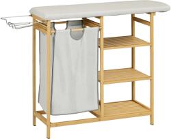 HOMCOM Coș de Rufe din Bambus cu Masă de Călcat și Suport de Călcat, Coș de Rufe cu Raft cu 3 Niveluri, 113x34x82 cm, Gri (850-302V00ND)