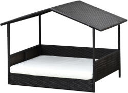 PawHut Pat Ratan pentru Câini cu Acoperiș pentru Exterior, Pat ridicat pentru câini mici și medii, Pat răcoros pentru Animale de Companie cu Cadru din Metal, Pat pentru Exterior, 69 x 98 x 70 cm, Cafea-Brun 