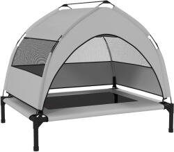 PawHut Pat pentru câini de exterior cu acoperiș, Pat înălțat pentru câini de talie medie, cu cadru din oțel, 76x61x70cm, Gri deschis | Aosom Romania (D04-304V00LG)