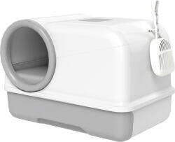 PawHut Litieră pentru Pisici cu Capac, Litiere Pisici cu Tavă și Lopățică Inclusă, Saci Deodorant, Ușor de Curățat, Alb și Gri | Aosom Romania (D31-155V00GY)