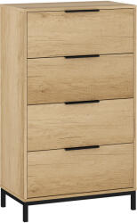 HOMCOM Comodă înaltă pentru dormitor cu 4 sertare, mânere metalice, comodă îngustă pentru living/hol 62x35x105 cm Natural | Aosom Romania (831-961V01ND) Comoda