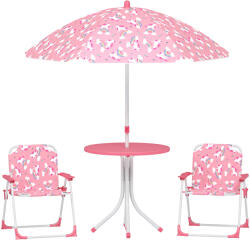 AIYAPLAY Masă de Picnic pentru Copii, Set Masă și Scaune cu 2 Scaune Pliabile și Umbrelă Detasabilă, Temă Junglă, Mobilier de Exterior pentru Grădină, Patio, Roz | Aosom Romania (3E3-013V00PK)