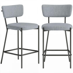 HOMCOM Set de 2 Scaune de Bar cu Spătar și Tapițate, Scaune Înalte din Material Textil cu Bară pentru Sprijinirea Picioarelor și Structură Metalică, Ușor de Asamblat, Gri Deschis | Aosom Romania (83A-423V00L