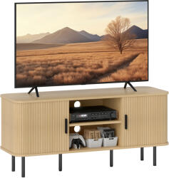 HomCom Dulap TV cu 2 Dulapuri, 2 Rafturi și 2 Orificii pentru Cabluri, Mobilier TV din Lemn, 120x40x55 cm, Lemn Natural | Aosom Romania (83B-039V80AK)